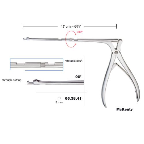 McKenty sphenoid bone punch rotatable throughcut 2mm - 90deg up, 17cm